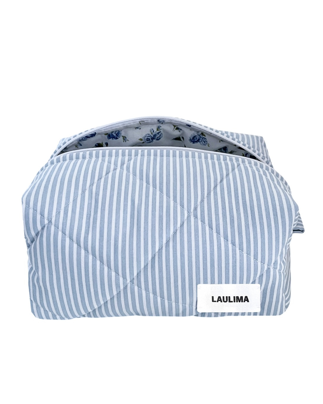 Light Blue Striped Makeup Bag