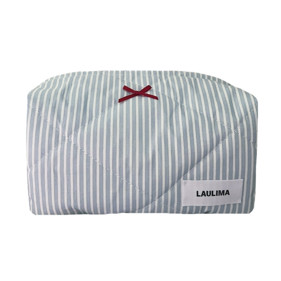 Light Blue Striped Makeup Bag