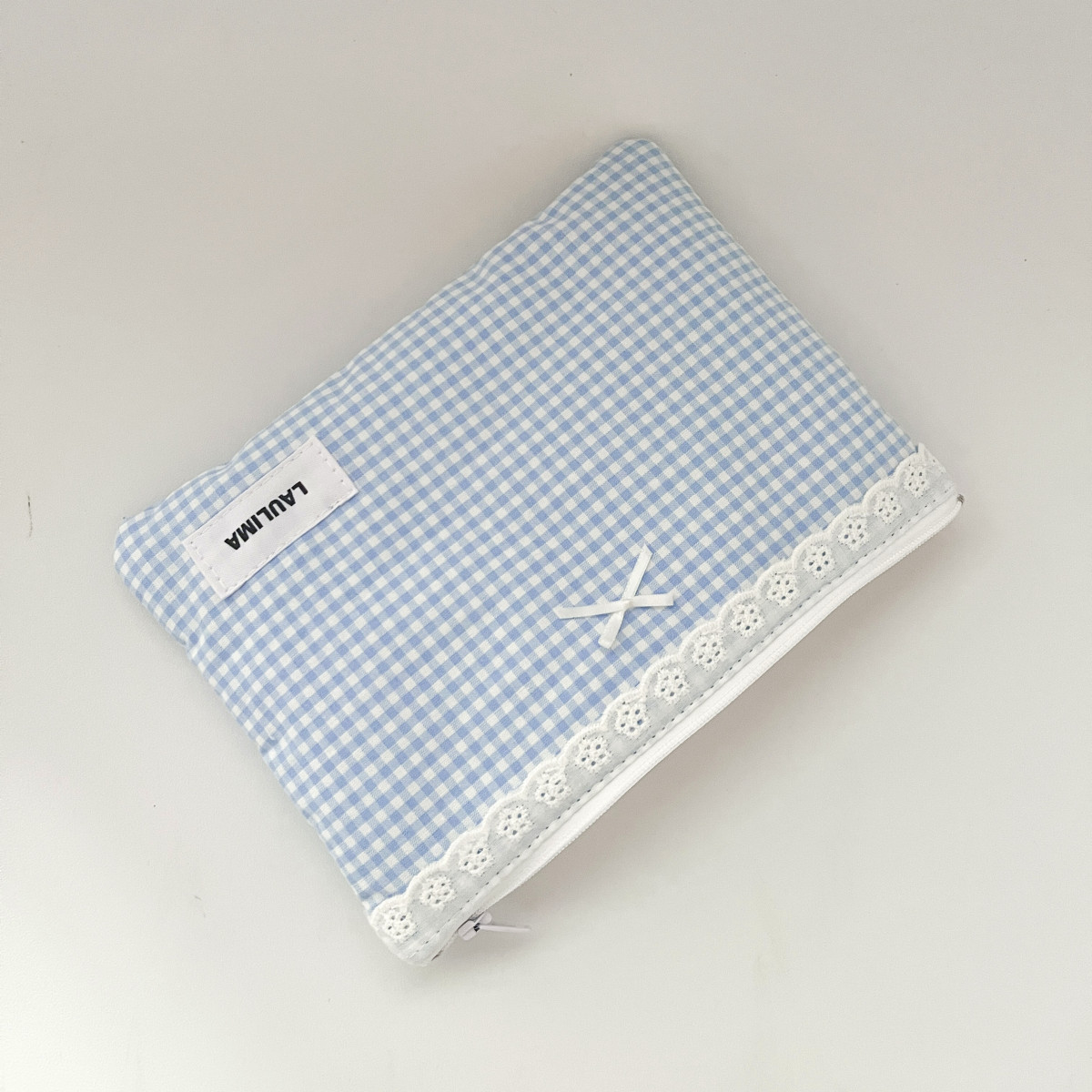 Light Blue Gingham Pouch