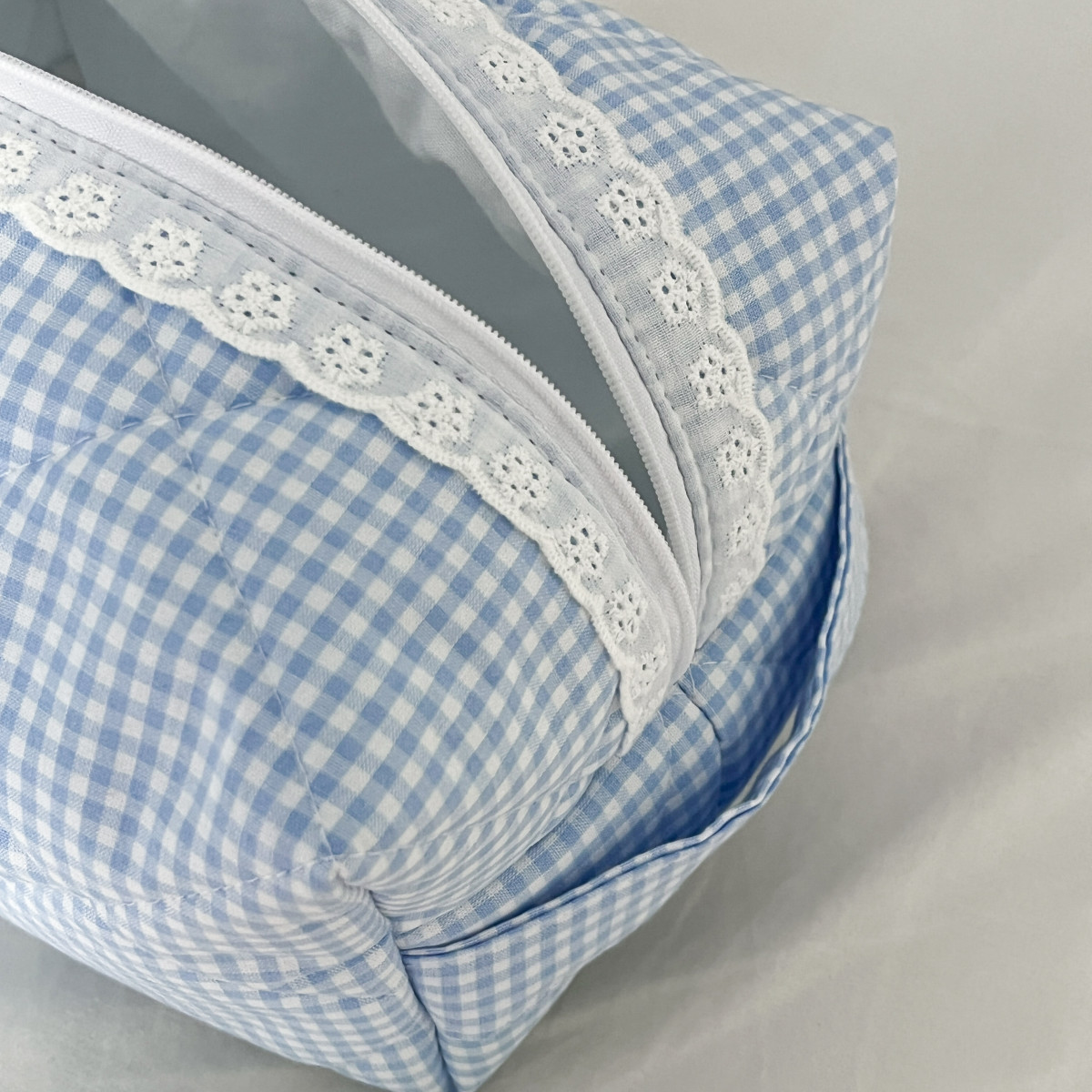 Light Blue Gingham Makeup Bag