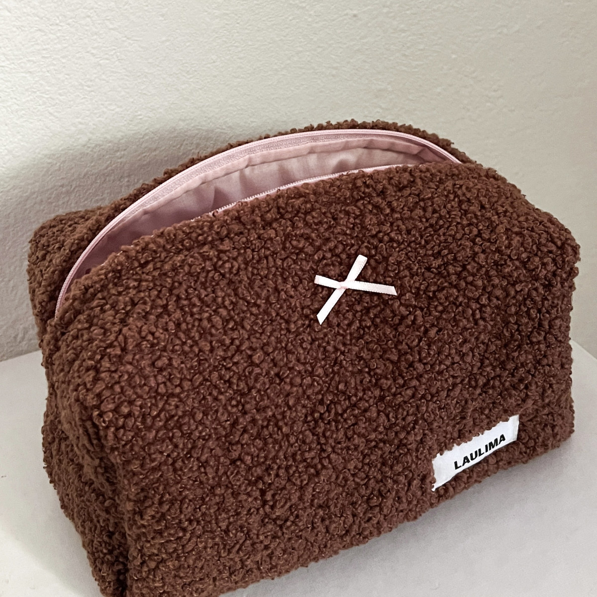 Brown Pink Teddy Makeup Bag