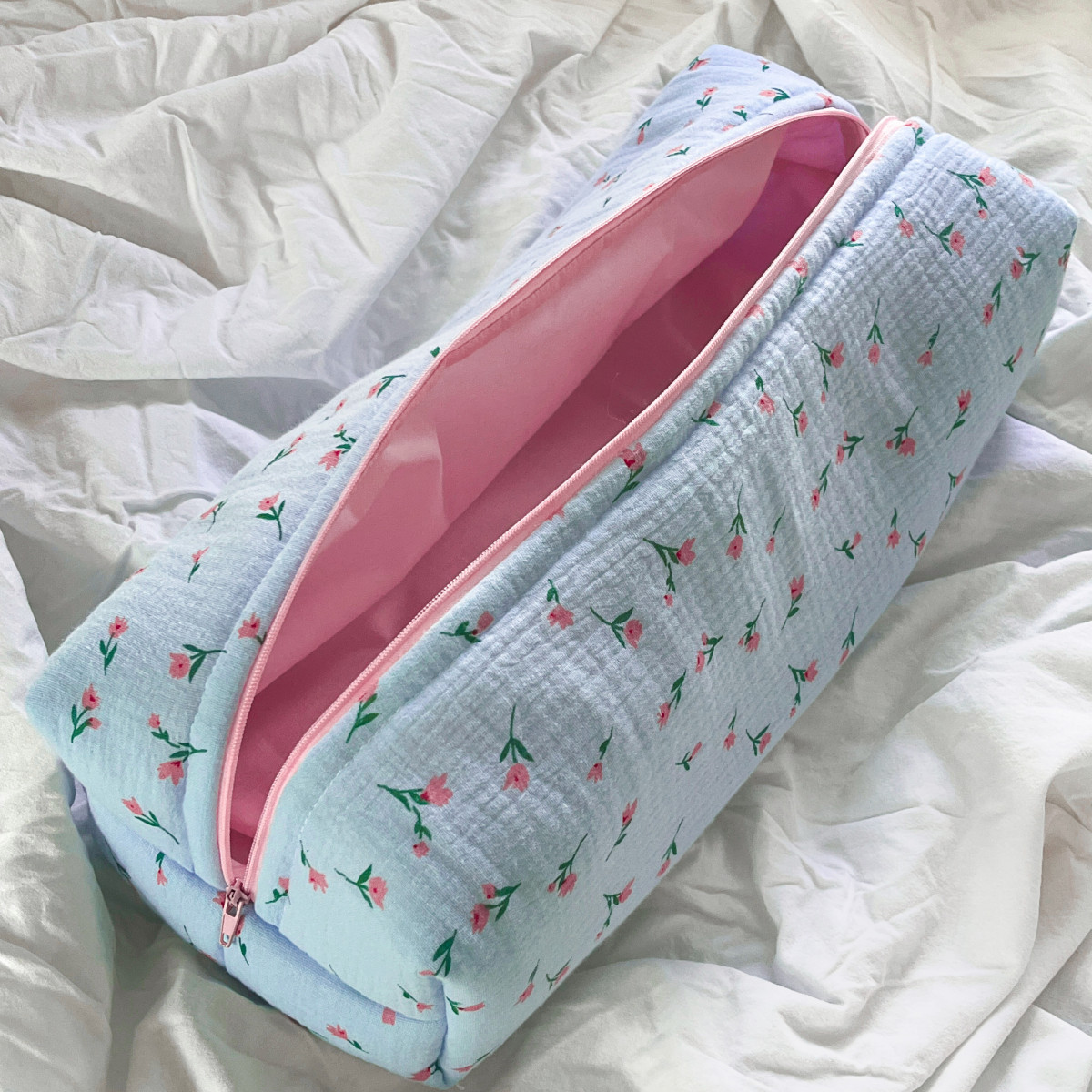 Light Blue Floral Hair Tool Bag