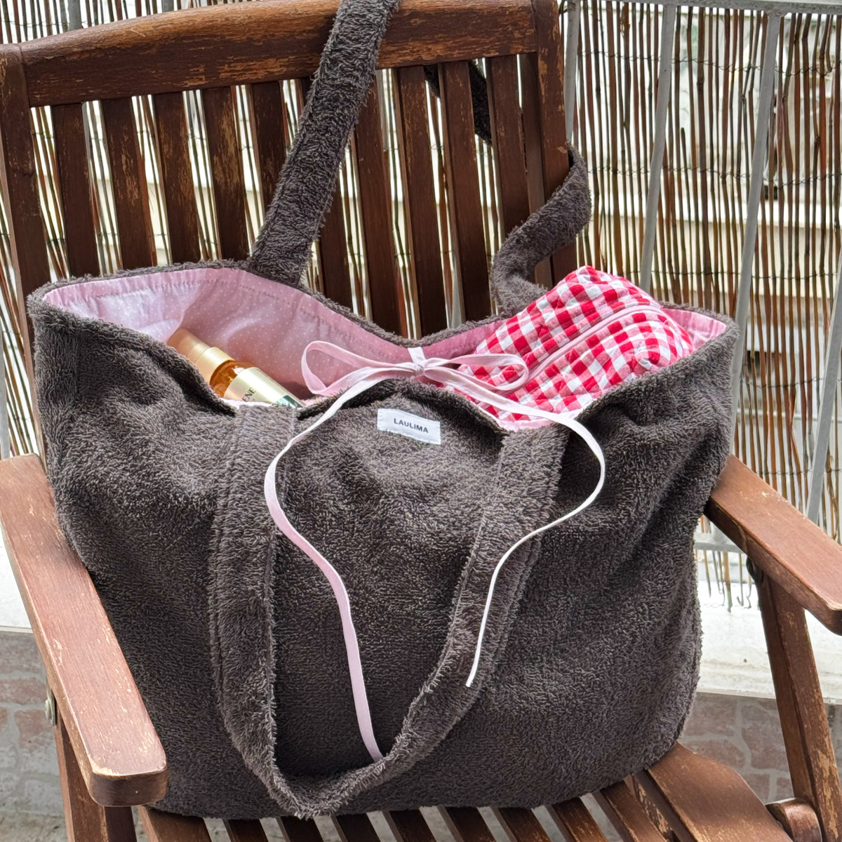 Mocha Gray Towel Beach Bag