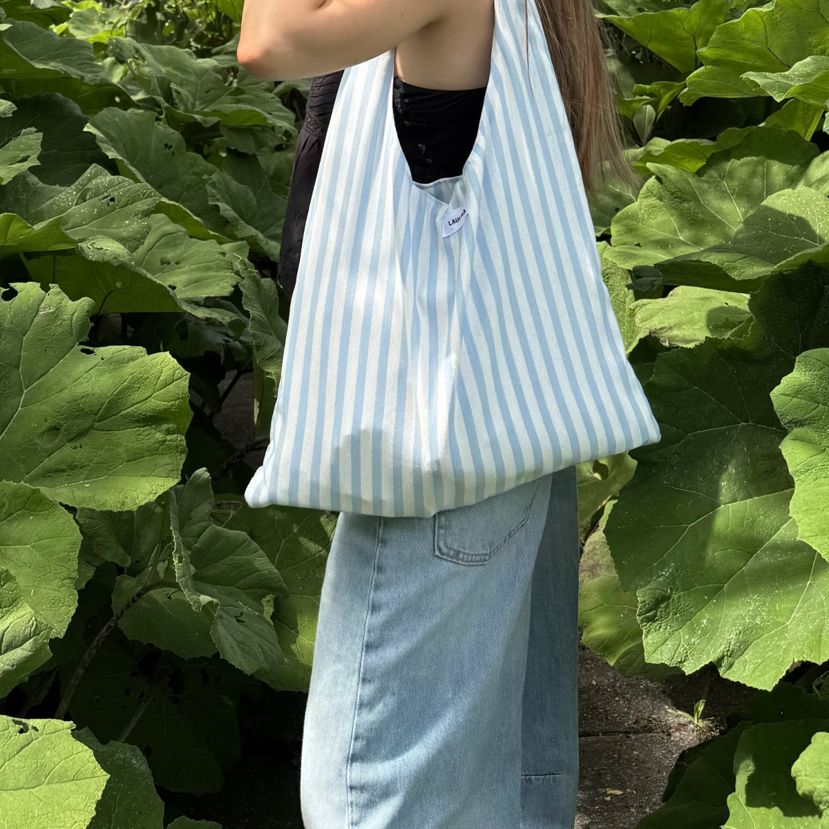 Light Blue Striped Tote Bag