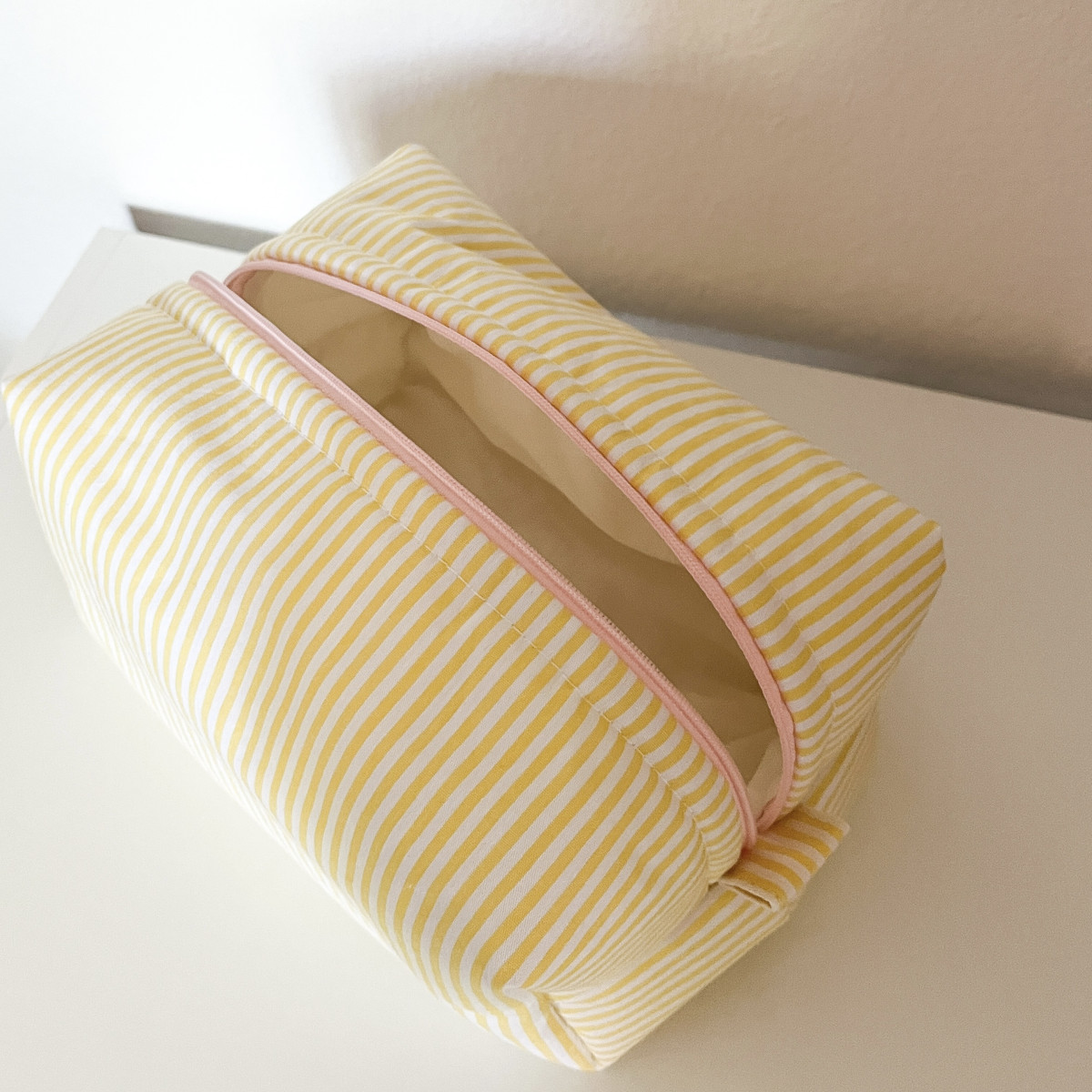 Yellow Striped Makeup Bag