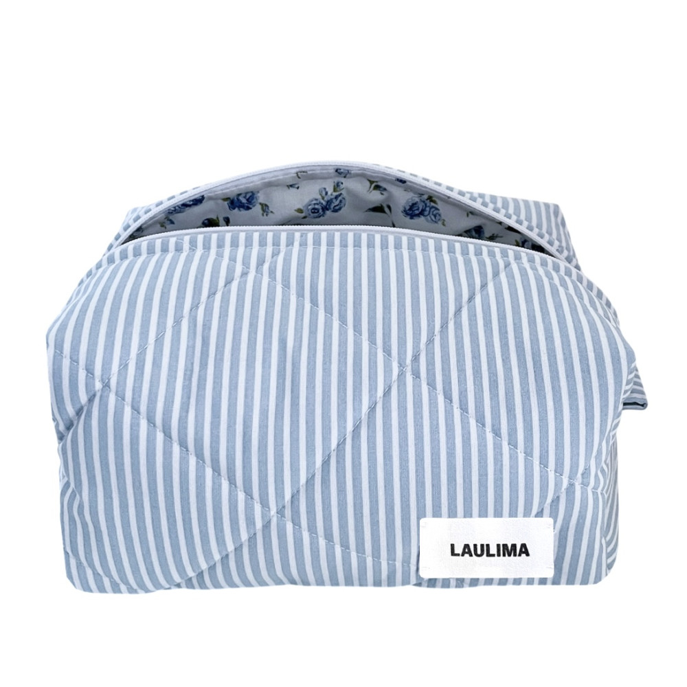 Light Blue Striped Makeup Bag