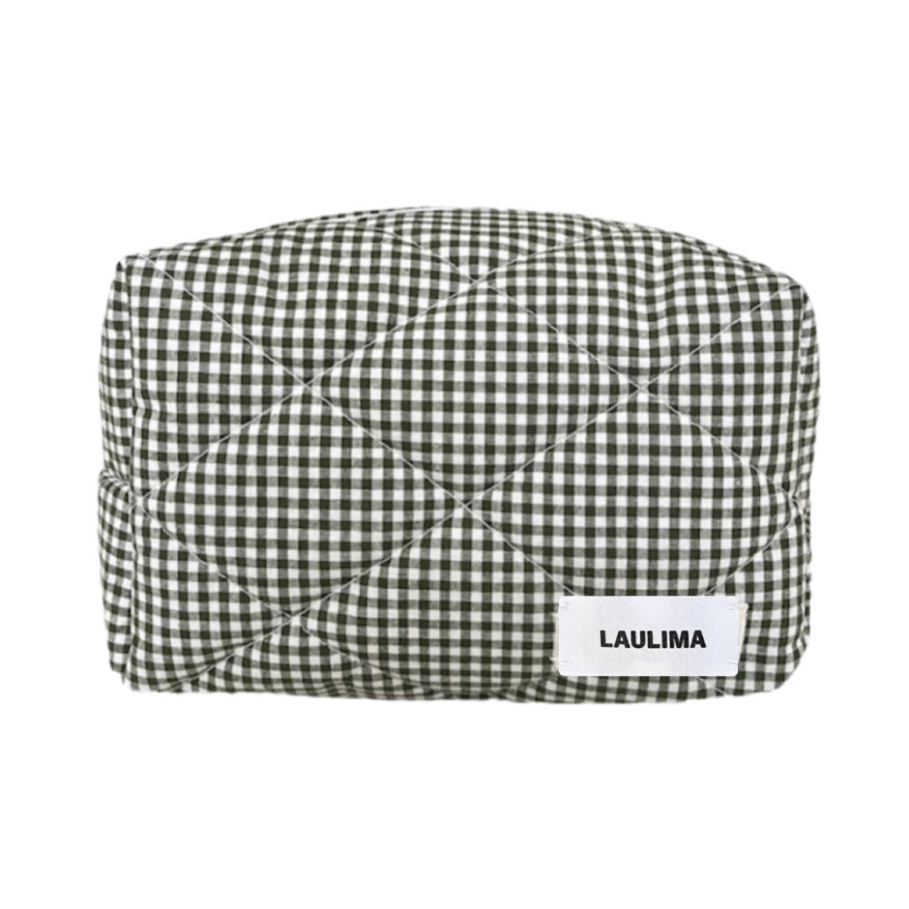 Dark Green Gingham Makeup Bag