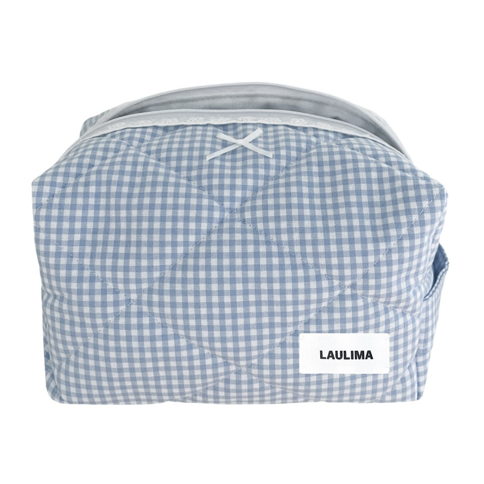 Light Blue Gingham Makeup Bag