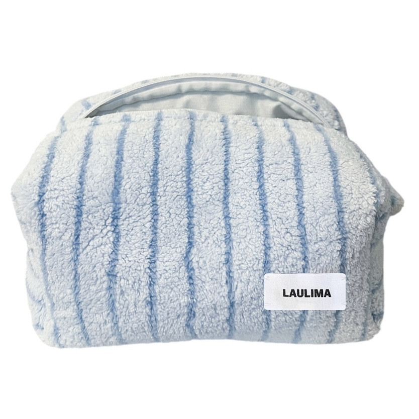Blue Striped Fluffy Makeup Bag