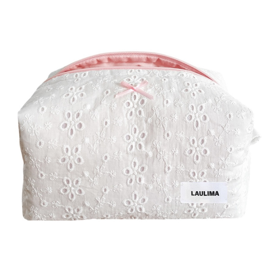 White Embroidered Makeup Bag
