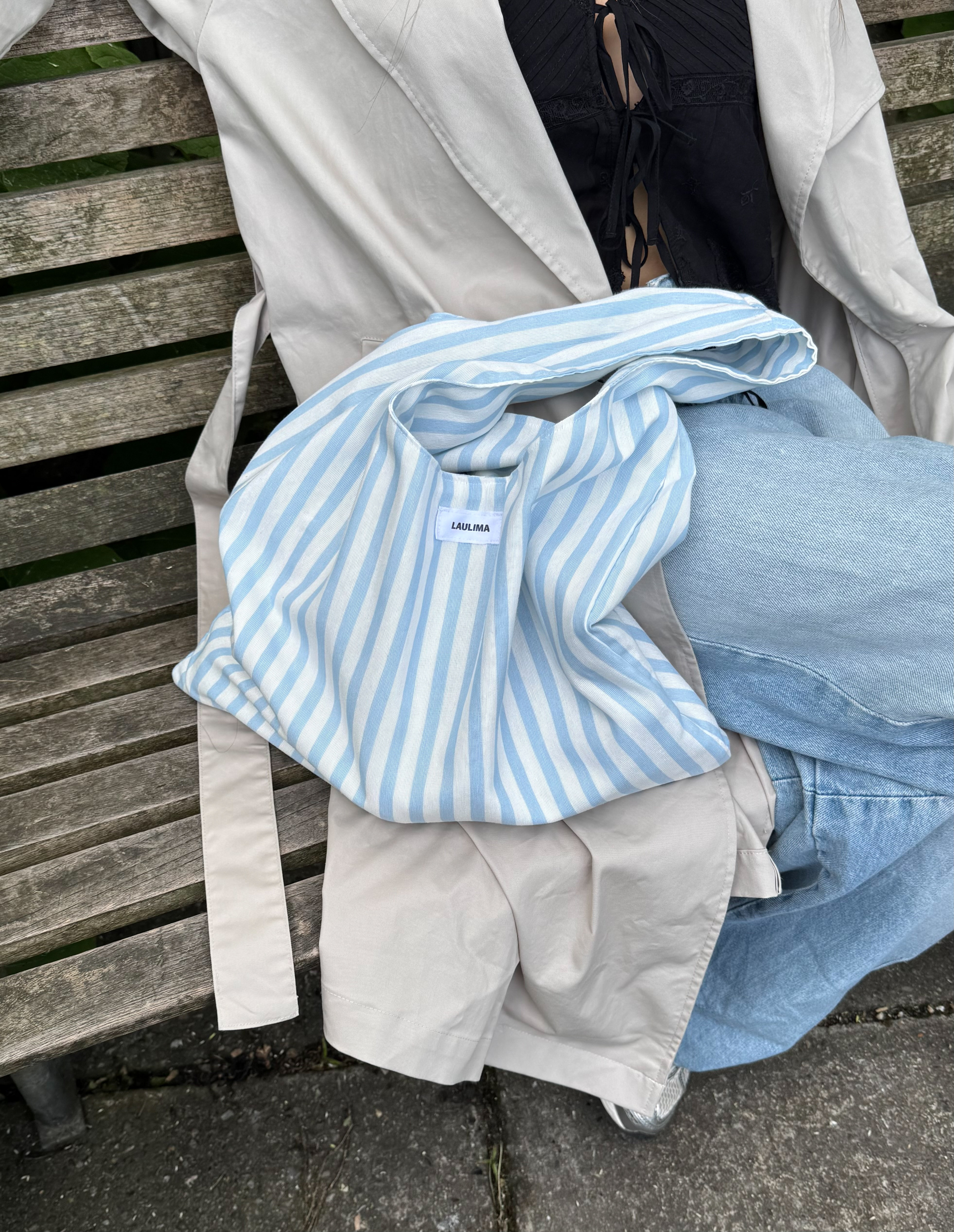 Light Blue Striped Tote Bag