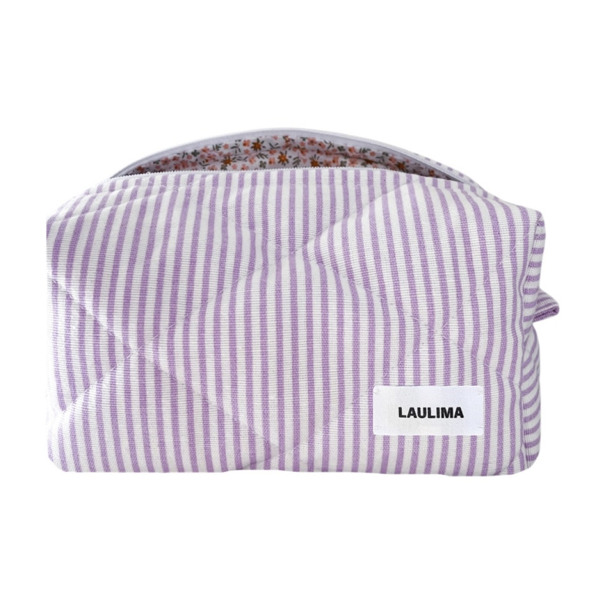 Lilac Striped Makeup Bag Small