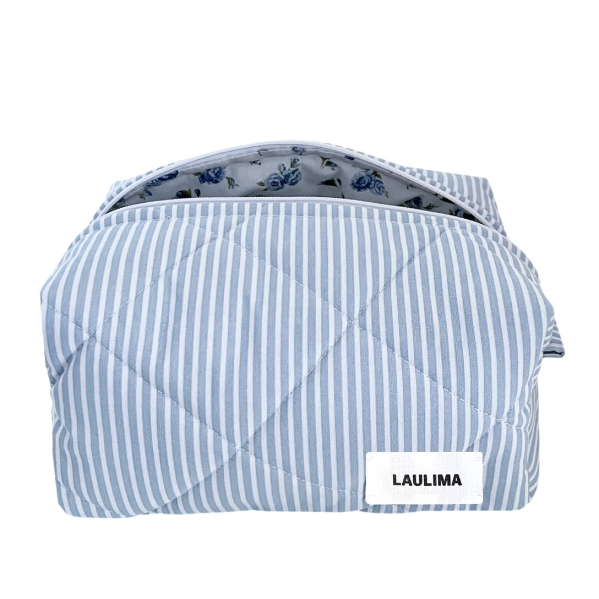 Light Blue Striped Makeup Bag