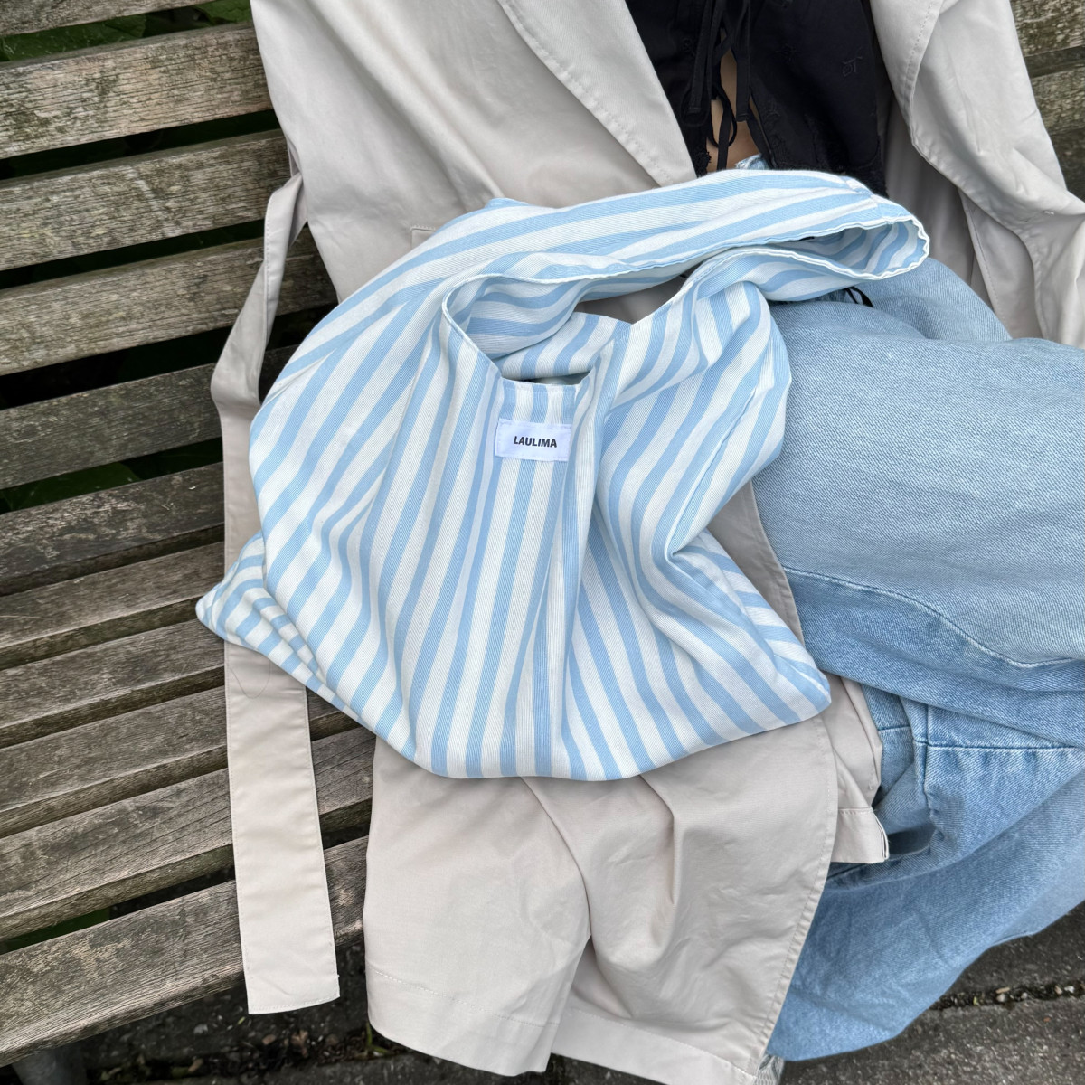 Light Blue Striped Tote Bag